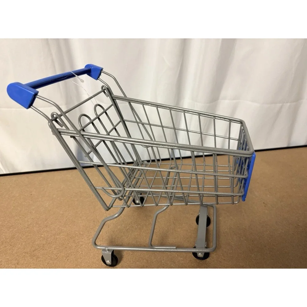 Mini Shopping Cart Walmart Toy Metal Basket w/ Wheels Desk Organizer 12